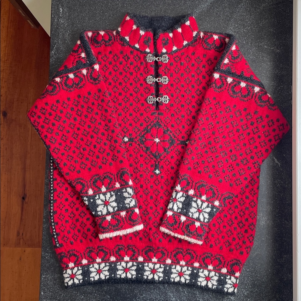 Dale of Norway Red, Black & White Nordic Cowl Sweater